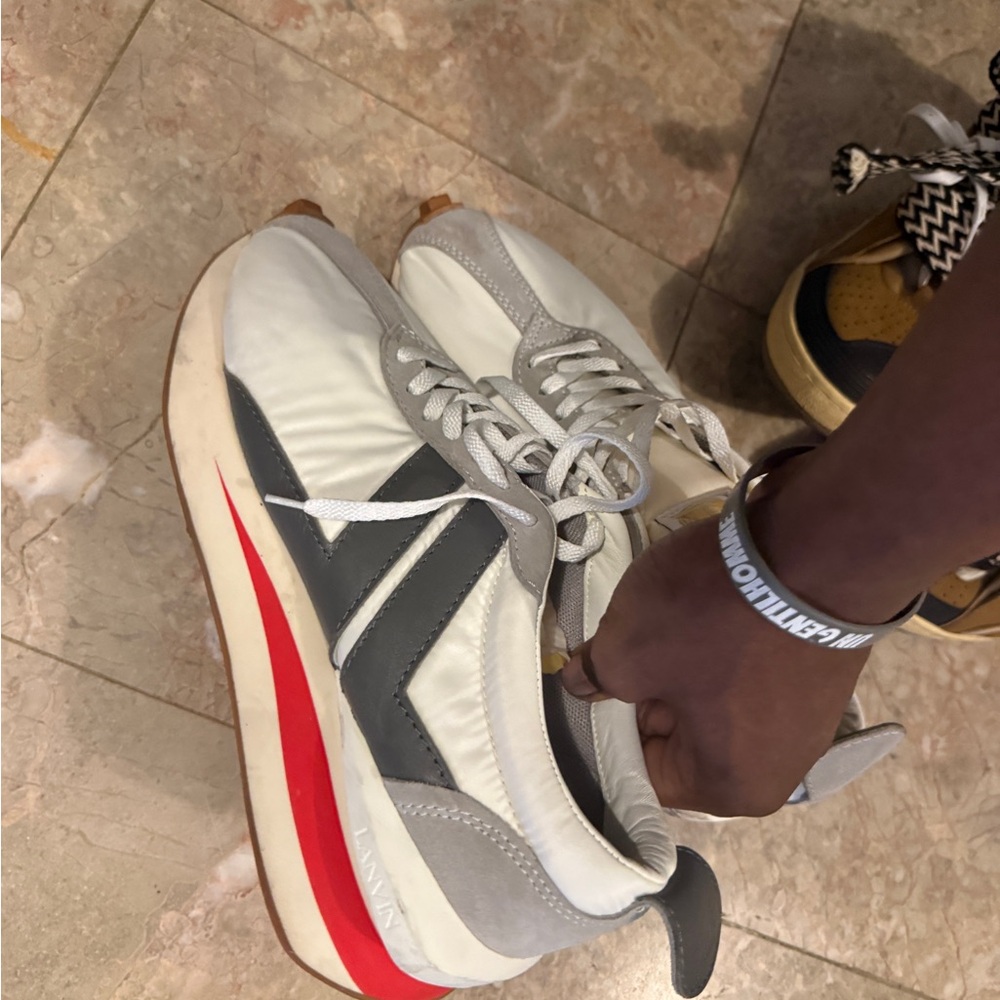Lanvin White Gray Red Accent Men’s Sneakers
